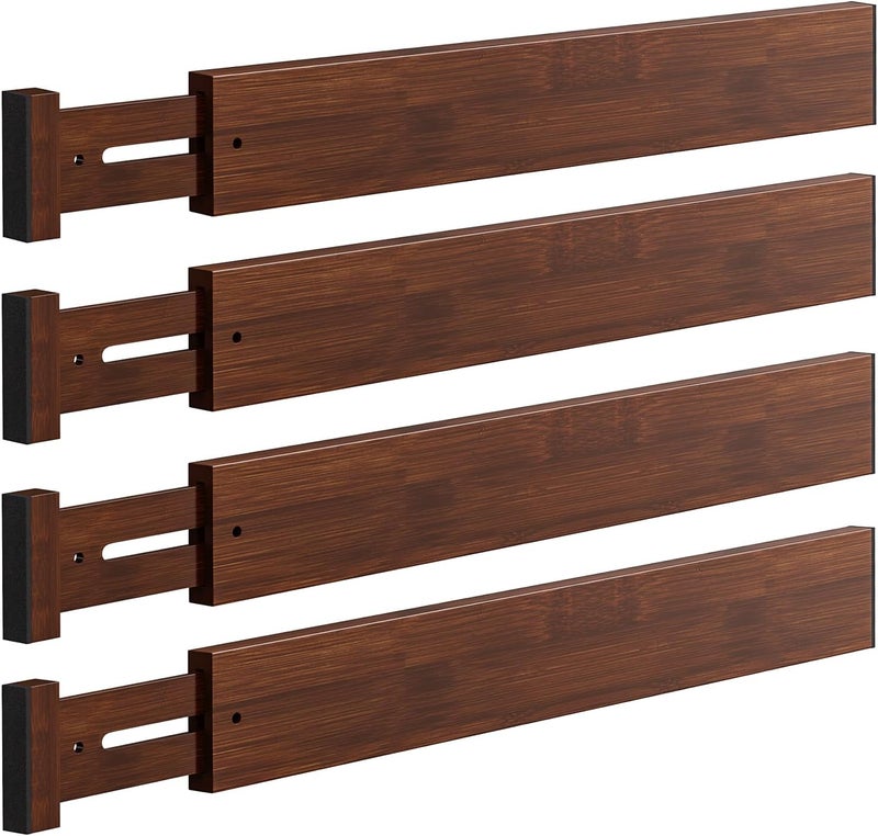DUCOO 4 PCS Drawer Divider, 17"-22" Adjustable Bamboo Drawer Dividers Organizers, 2.3" High Expandable Separators for Kitchen, Clothes, Dressers, Home, Office, Mocha - Image 1